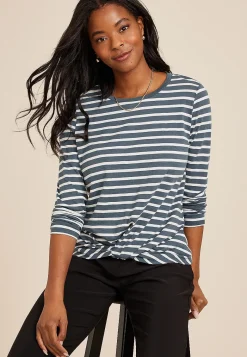 Maurices Tees-24/7 Austin Striped Knot Hem Long Sleeve Tee
