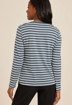 Maurices Tees-24/7 Austin Striped Knot Hem Long Sleeve Tee