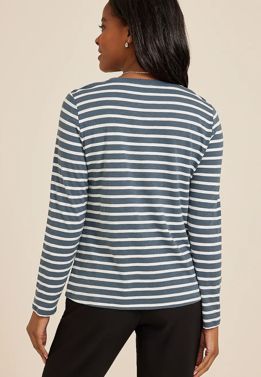 Maurices Tees-24/7 Austin Striped Knot Hem Long Sleeve Tee
