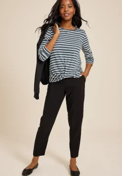 Maurices Tees-24/7 Austin Striped Knot Hem Long Sleeve Tee