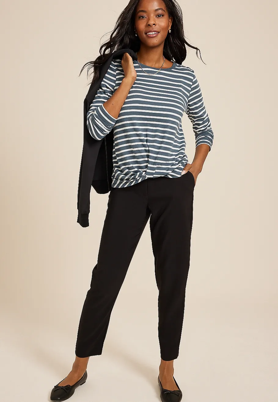 Maurices Tees-24/7 Austin Striped Knot Hem Long Sleeve Tee