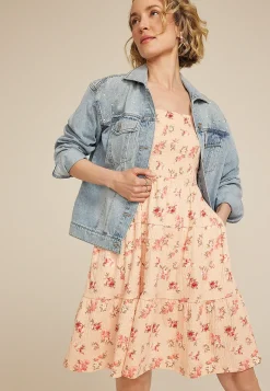 Maurices Wedding Guest & Cocktail Dresses-24/7 Bare Floral Smocked Bodice Tiered Mini Dress