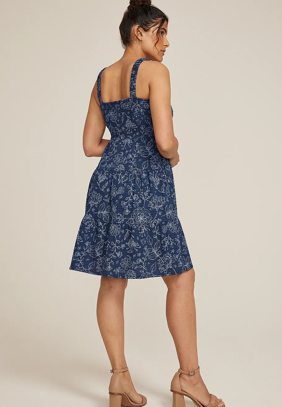Maurices Wedding Guest & Cocktail Dresses-24/7 Bare Floral Smocked Bodice Tiered Mini Dress