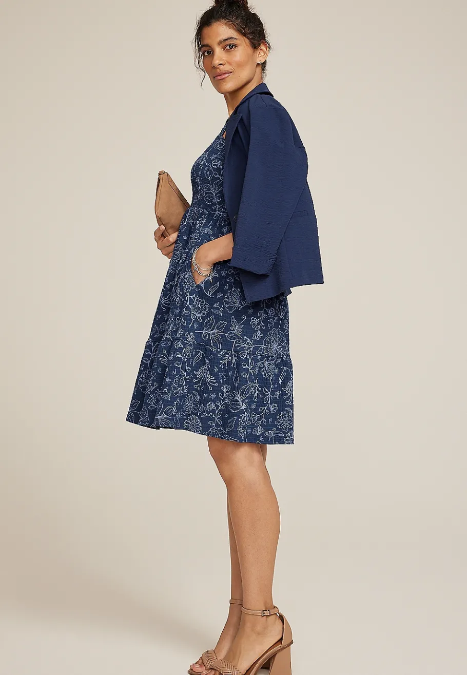 Maurices Wedding Guest & Cocktail Dresses-24/7 Bare Floral Smocked Bodice Tiered Mini Dress