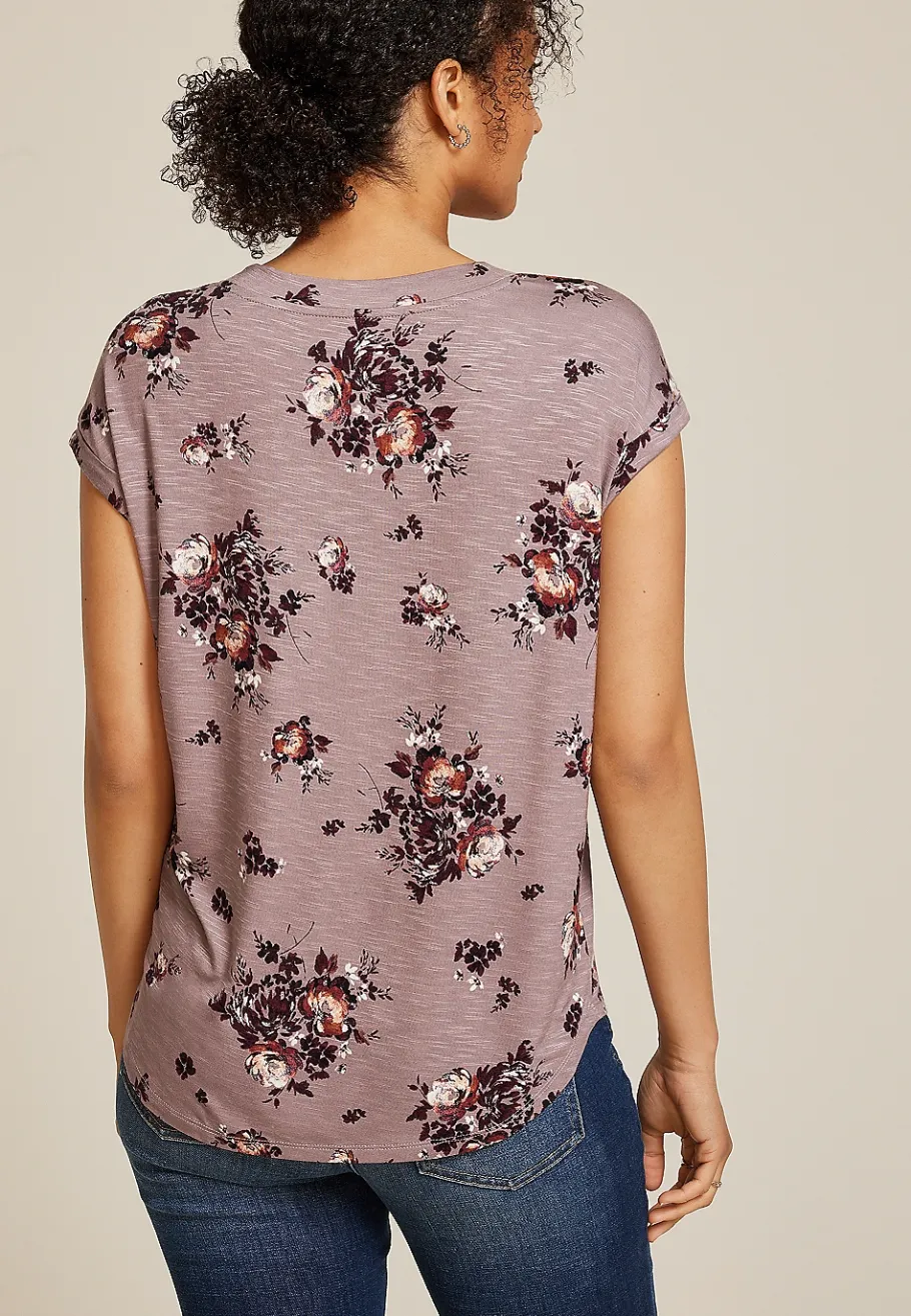 Maurices Tees-24/7 Berkley Floral V Neck Tee