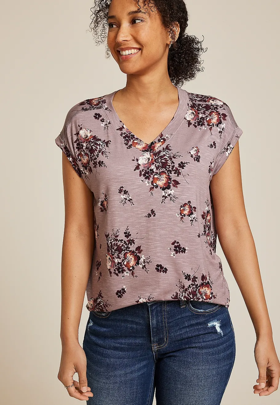Maurices Tees-24/7 Berkley Floral V Neck Tee