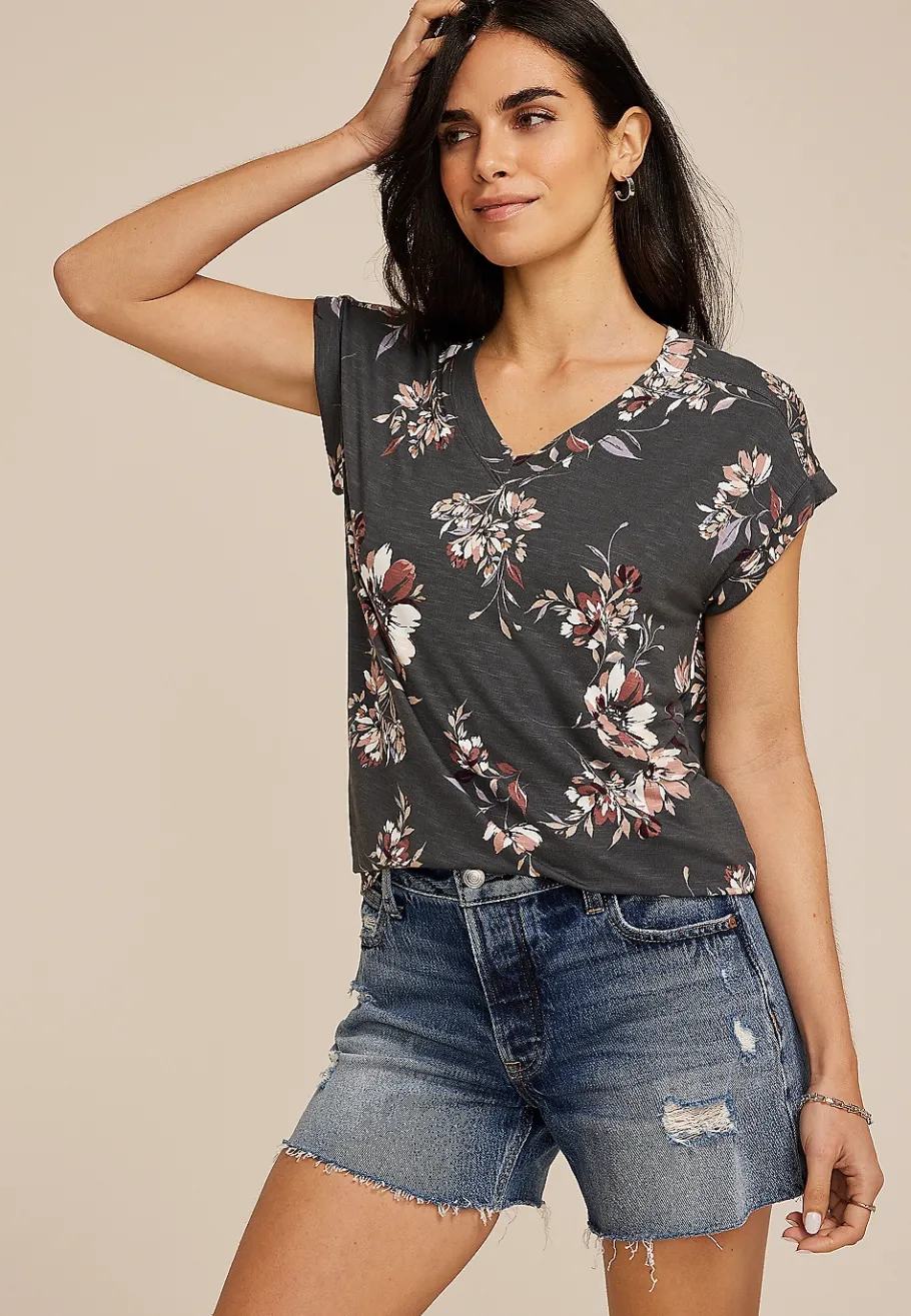 Maurices Tees-24/7 Berkley Floral V Neck Tee