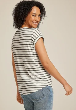 Maurices Tees-24/7 Berkley Striped V Neck Tee