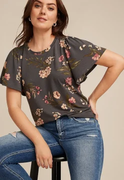 Maurices Tees-24/7 Charlotte Floral Flutter Sleeve Tee