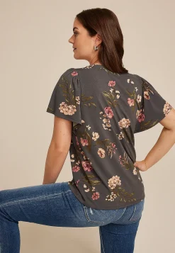 Maurices Tees-24/7 Charlotte Floral Flutter Sleeve Tee
