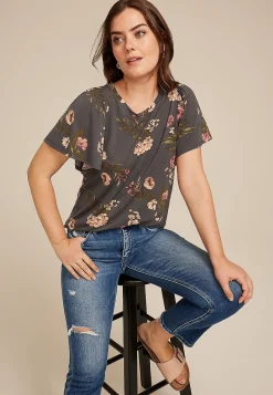 Maurices Tees-24/7 Charlotte Floral Flutter Sleeve Tee