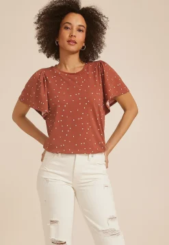 Maurices Tees-24/7 Charlotte Polka Dot Flutter Sleeve Tee