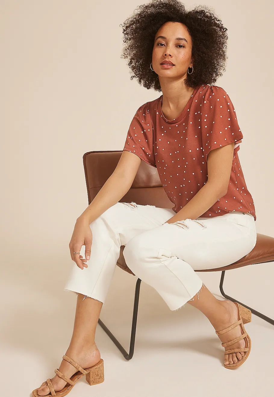 Maurices Tees-24/7 Charlotte Polka Dot Flutter Sleeve Tee