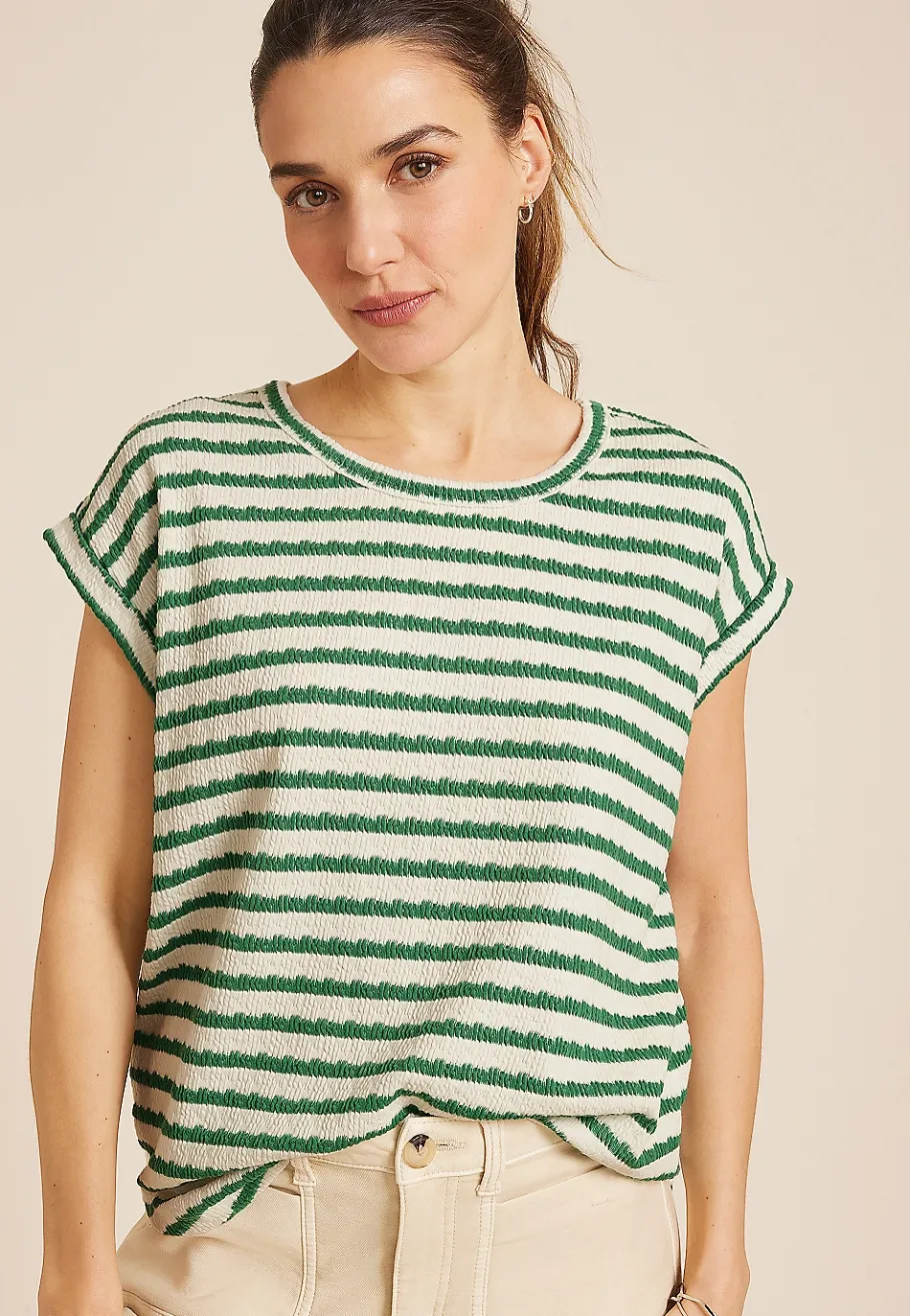 Maurices Tees-24/7 Clara Jacquard Striped Short Sleeve Tee