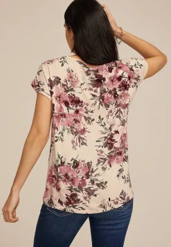 Maurices Tees-24/7 Fairhaven Floral Ruched Shoulder Tee