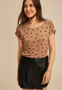 Maurices Tees-24/7 Fairhaven Polka Dot Ruched Shoulder Tee