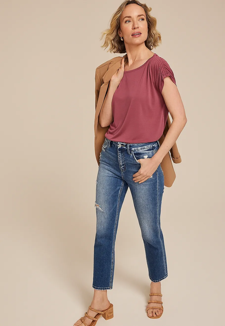 Maurices Tees-24/7 Fairhaven Ruched Shoulder Tee