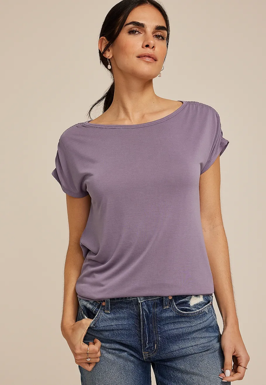 Maurices Tees-24/7 Fairhaven Ruched Shoulder Tee