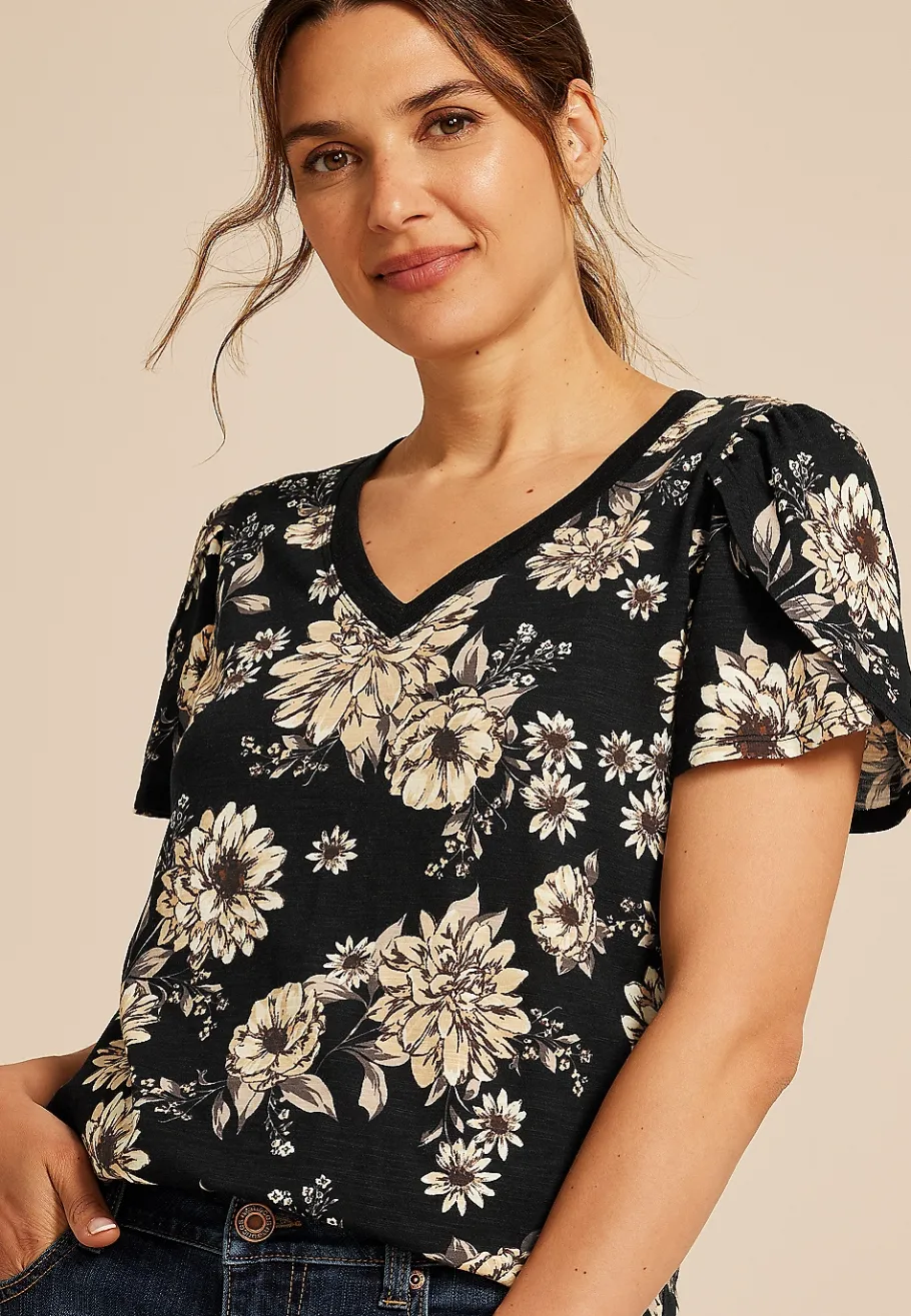 Maurices Tees-24/7 Holland Floral Tulip Sleeve Tee