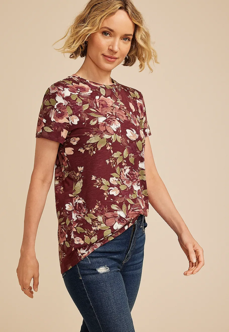 Maurices Tees-24/7 Kennedy Floral Crew Neck Tee