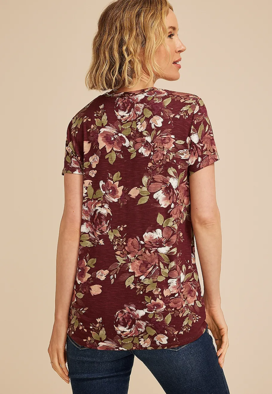 Maurices Tees-24/7 Kennedy Floral Crew Neck Tee
