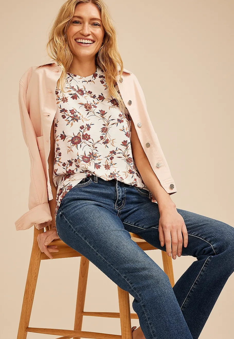 Maurices Tees-24/7 Kennedy Floral Crew Neck Tee