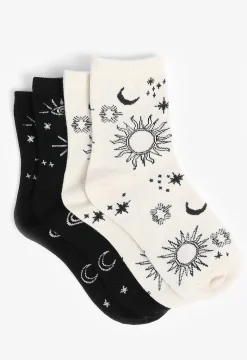 Maurices Socks & Tights-2 Pack Black And White Celestial Short Crew Socks