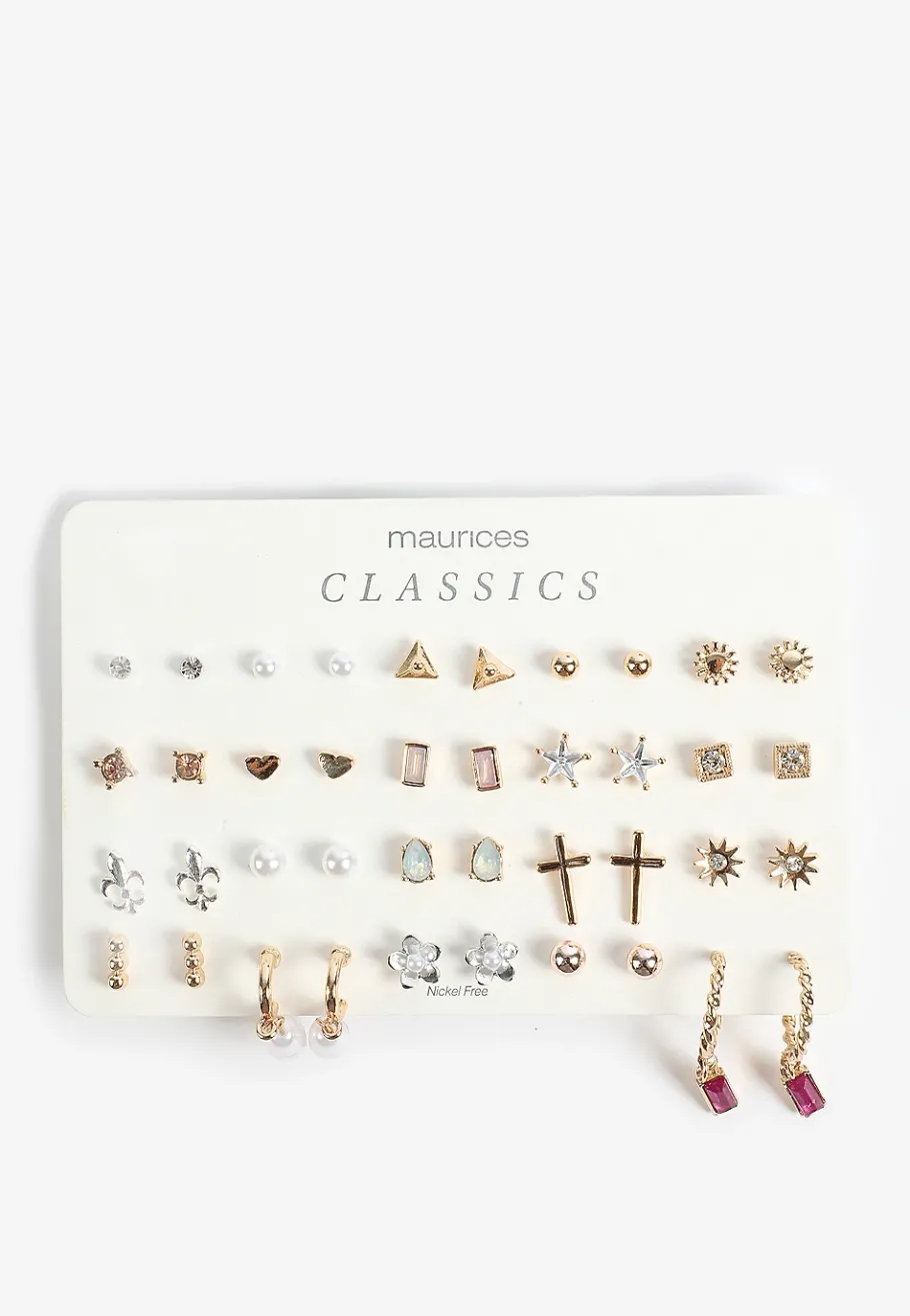 Maurices Earrings-20 Pack Mixed Metals Earring Set