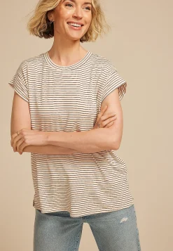 Maurices Tees-24/7 Striped Cap Short Sleeve Tee