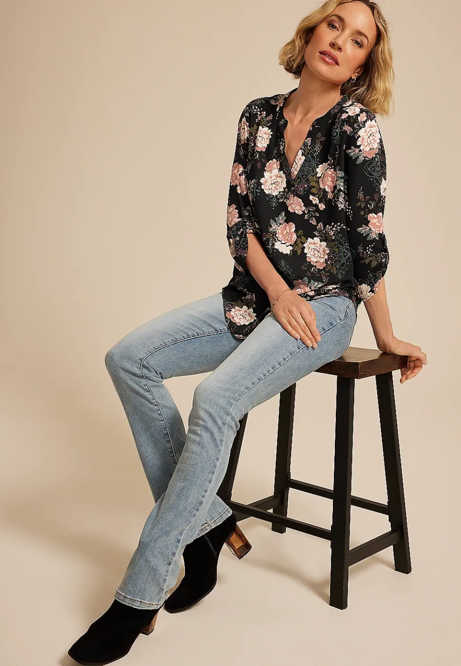 Maurices Shirts & Blouses-Atwood 3/4 Sleeve Floral V Neck Blouse