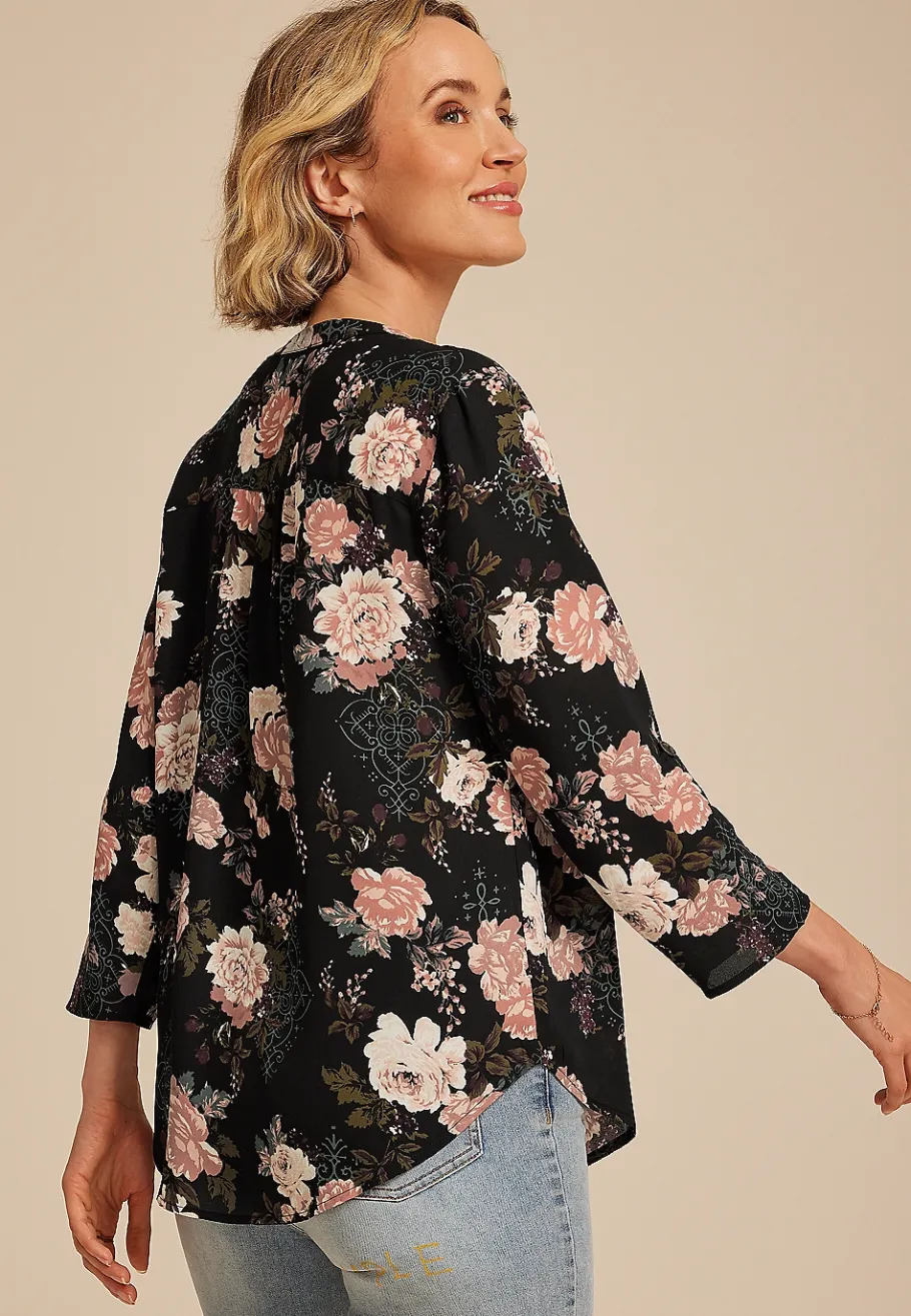 Maurices Shirts & Blouses-Atwood 3/4 Sleeve Floral V Neck Blouse