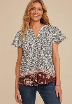 Maurices Shirts & Blouses-Atwood Floral Border Flutter Sleeve Blouse