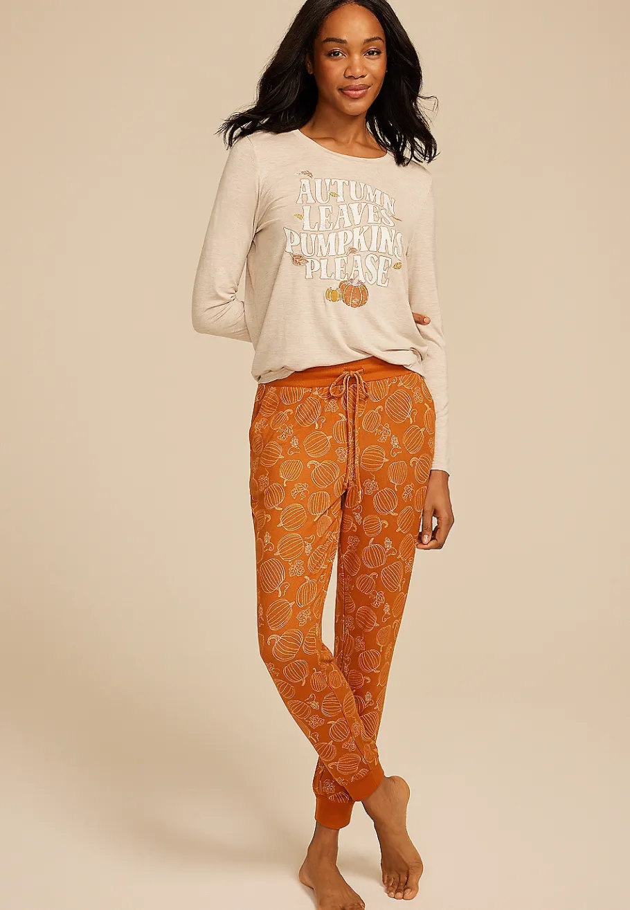 Maurices Pajamas|Pajamas-Autumn Leaves Pumpkins Please Graphic Tee And Jogger Pajama Set