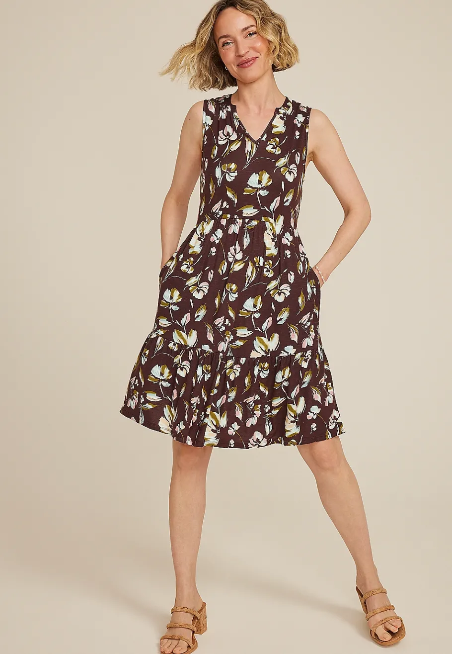 Maurices Casual Dresses|Work Dresses-Bare Floral Notch Neck Skater Dress