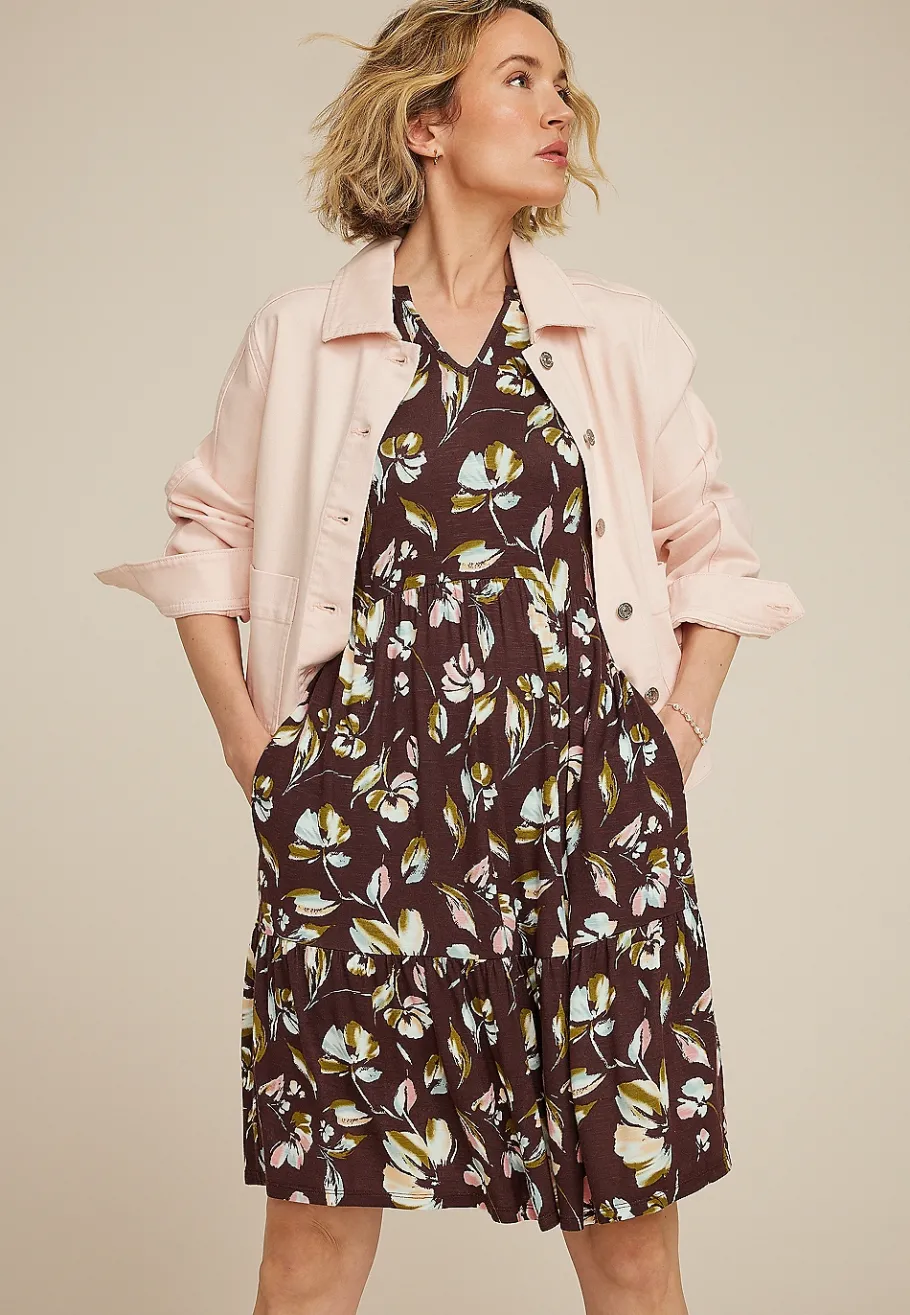 Maurices Casual Dresses|Work Dresses-Bare Floral Notch Neck Skater Dress