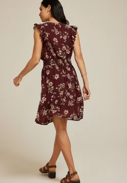 Maurices Work Dresses-Bare Floral Ruffle V Neck Skater Dress