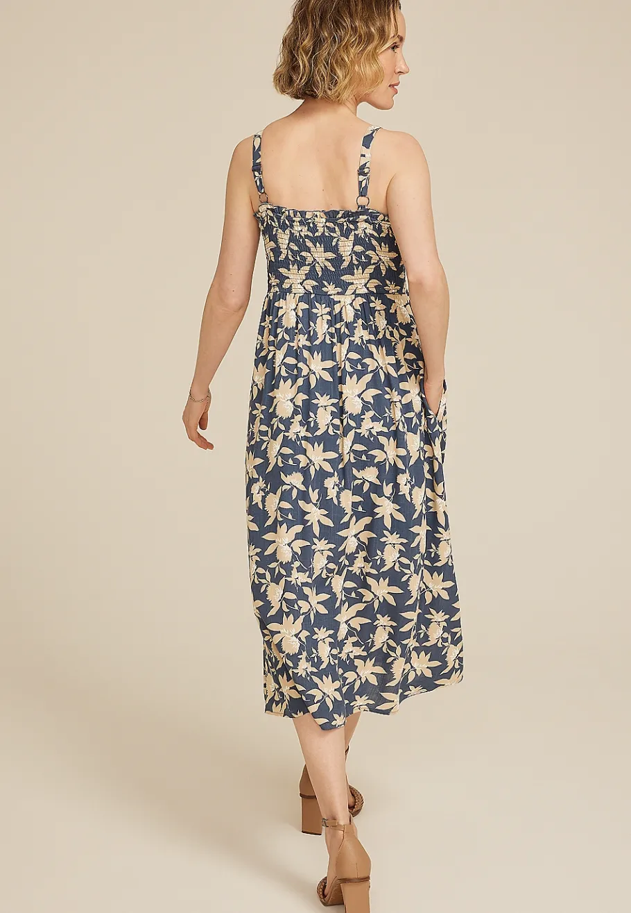 Maurices Work Dresses-Bare Printed Smocked Midi Dress