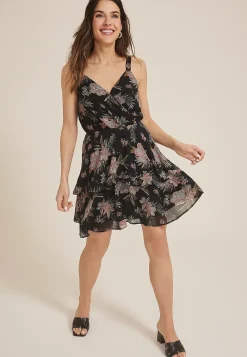 Maurices Wedding Guest & Cocktail Dresses-Bare Surplice Floral Tiered Mini Dress