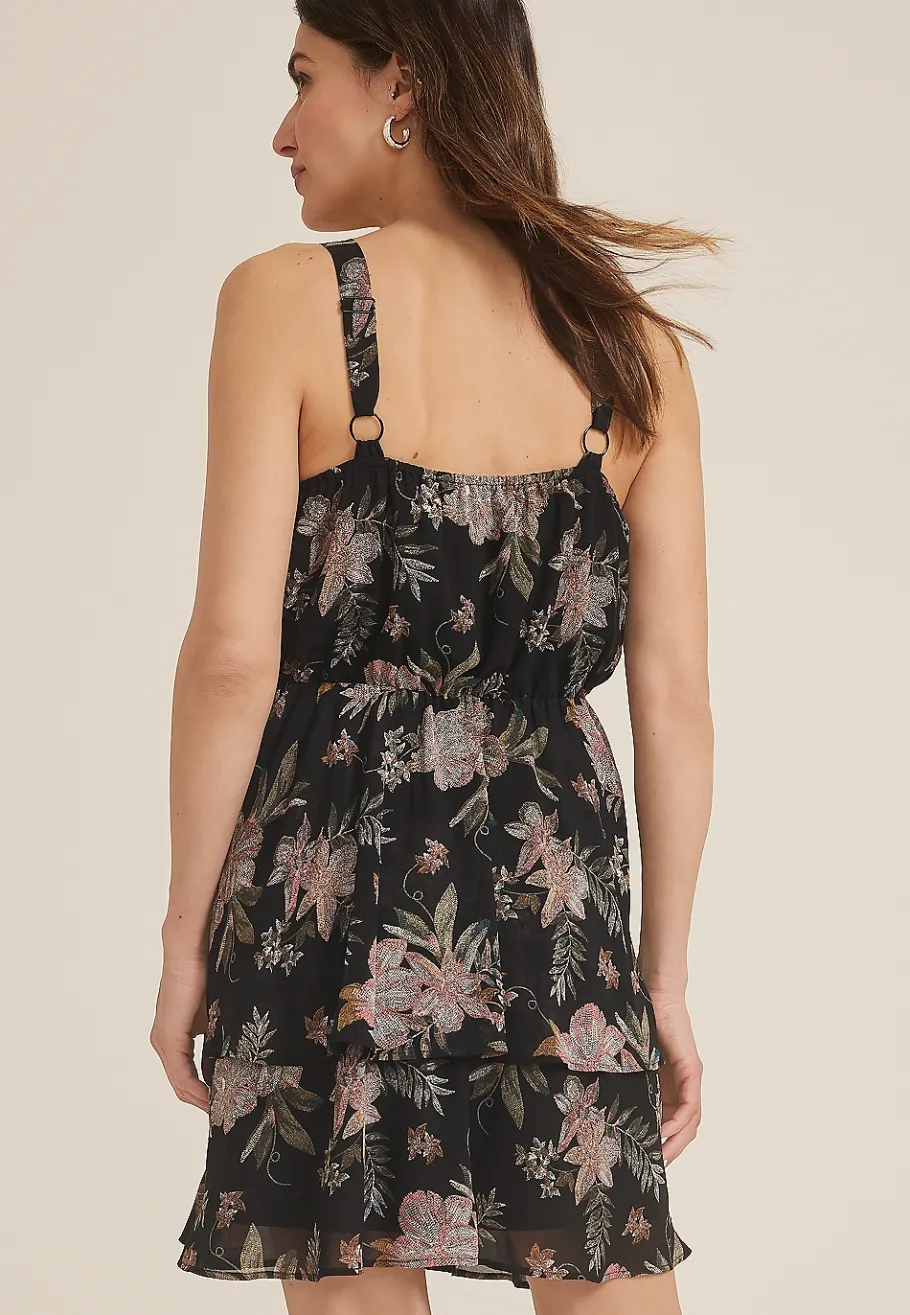 Maurices Wedding Guest & Cocktail Dresses-Bare Surplice Floral Tiered Mini Dress