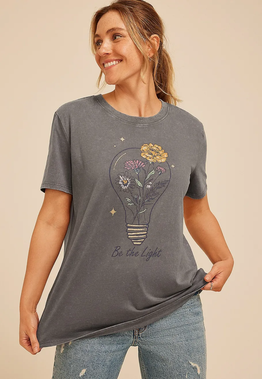 Maurices Tees|Graphics-Be The Light Floral Oversized Fit Graphic Tee