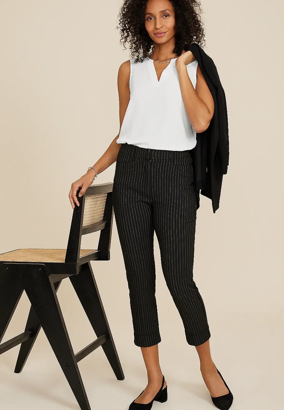 Maurices Pants|Crops & Capris-Bengaline Mid Rise Striped Cuffed Straight Cropped Pant