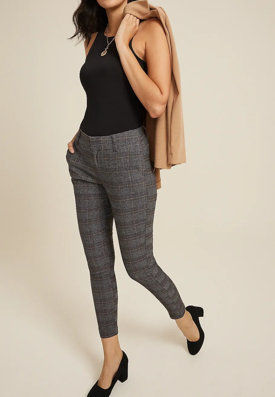 Maurices Pants-Bengaline Plaid Constructed Waist Mid Rise Skinny Dress Pant