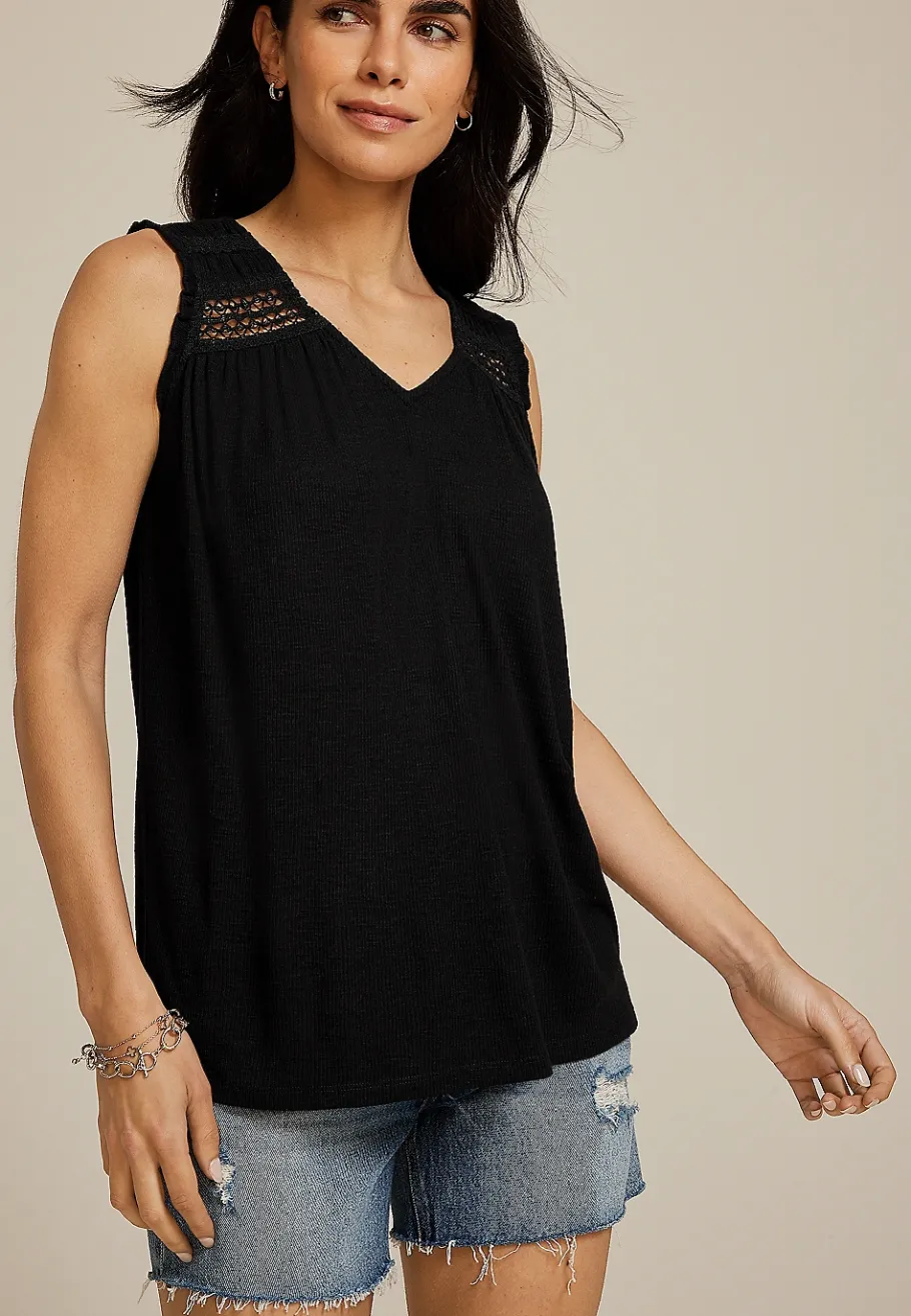 Maurices Tanks & Camis-Crochet V Neck Tank Top