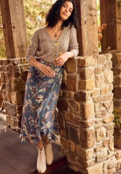 Maurices Skirts-Blue Floral Faux Wrap Maxi Skirt