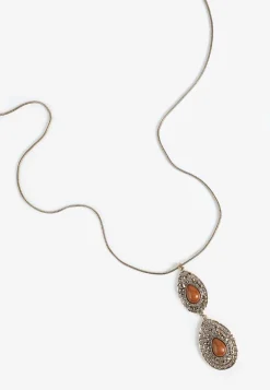 Maurices Necklaces|Matching Sets-Brown Faux Stone Double Oval Pendant Necklace
