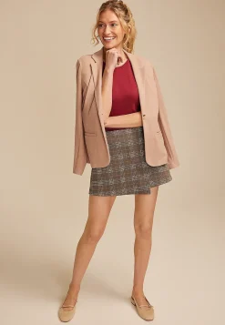 Maurices Skirts-Brown Plaid Mini Wrap Skort