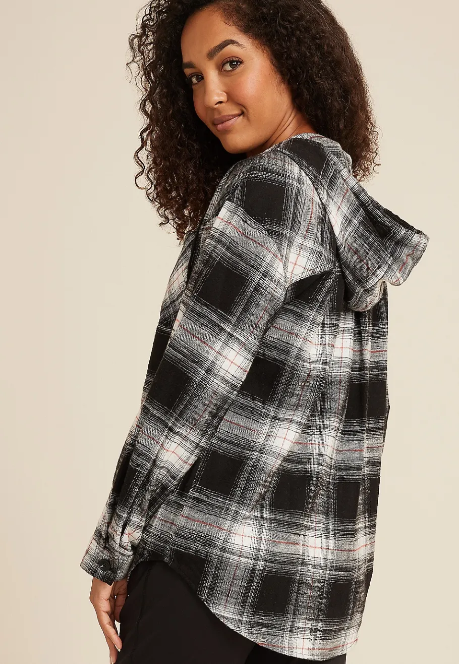 Maurices Plaid & Button Down Shirts-Cabin Plaid Boyfriend Hooded Button Down Shirt