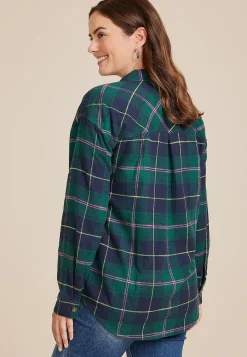 Maurices Plaid & Button Down Shirts-Cabin Plaid Boyfriend Tunic Shirt