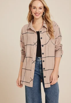 Maurices Plaid & Button Down Shirts-Cabin Windowpane Boyfriend Button Down Shirt