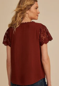 Maurices Shirts & Blouses-Clip Dot Lace Short Sleeve Blouse